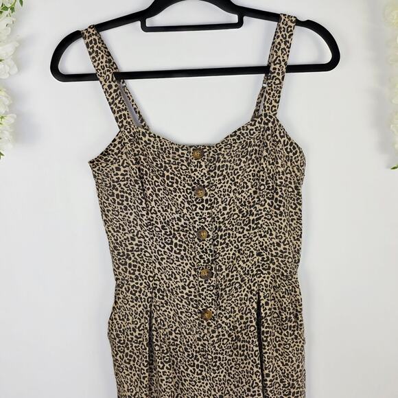 Hollister Romper Medium Tan Leopard Print Y2K Beachy Summer BOHO Sleeveless - Picture 6 of 13